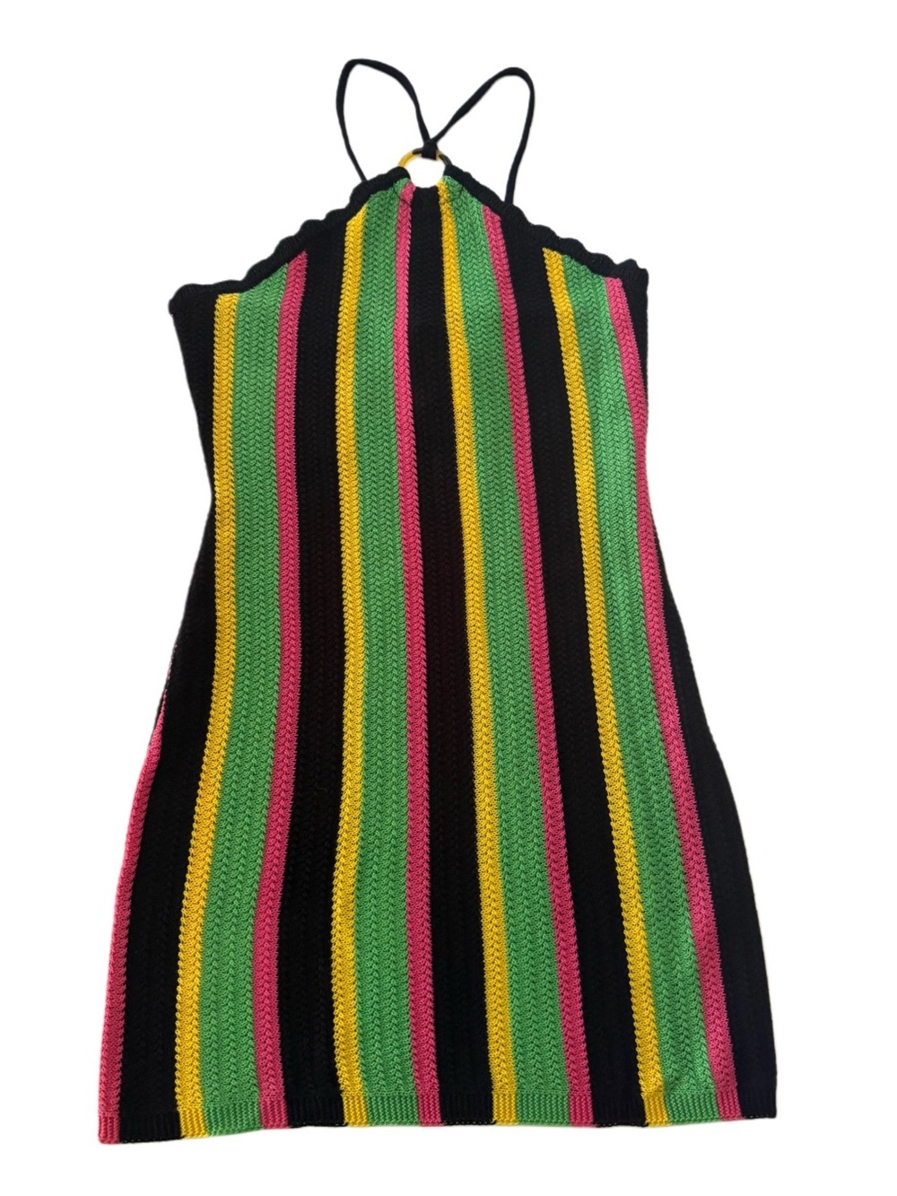 Colorful Striped Knit Halter Swim Suit Cover Up Dress Medium